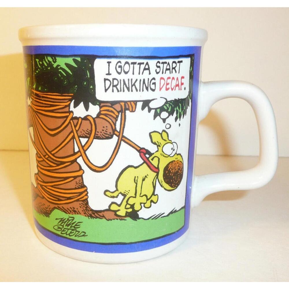 Vtg 1988 Grimmy Comic Dog Coffee Cup Mug I Gotta Start Drinking Decaf Funny